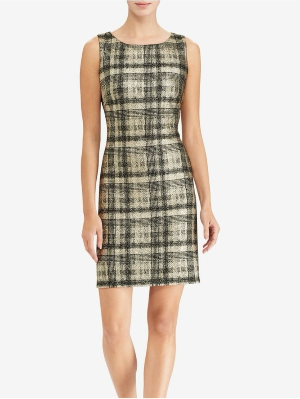 American Living Plaid Sheath Dress in Black and Cream